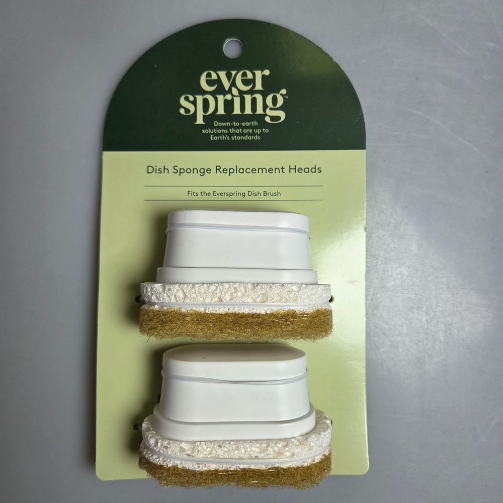 Everspring Dish Sponge Replacement Heads 2 Pack White Brown Snap On Refills NEW